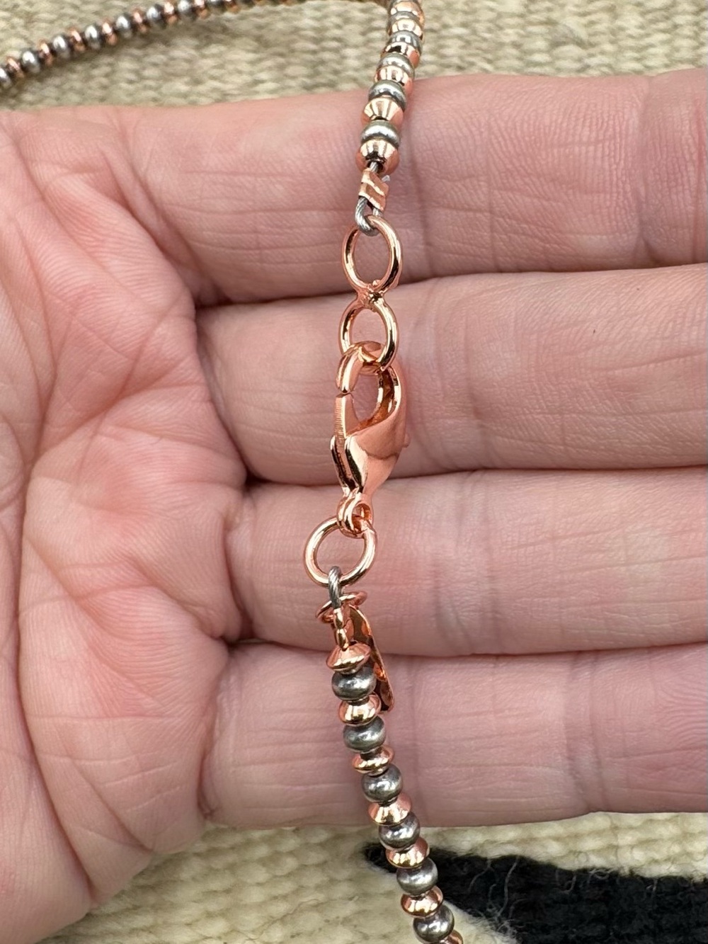 Native Style Navajo Pearl Inspired Silver And Copper Two Tone Beaded Necklace - Picture 4 of 5